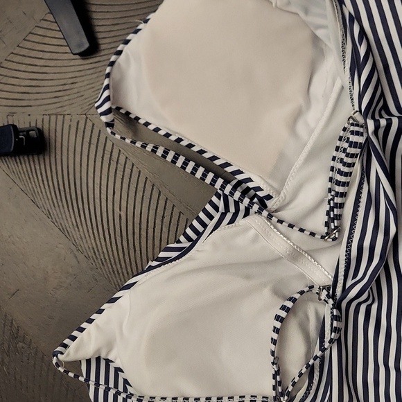 AMAZON Navy Blue and White Horizontal Stripe One Piece Bathing Suit - Picture 11 of 13